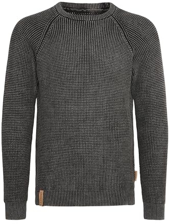 Indicode IDRockford Herren Pullover Strickpullover Grobstrick Pullover mit Rundhals-Ausschnitt Rippbündchen 100% Baumwolle Regular fit, Größe:L, Farbe:Black (999)