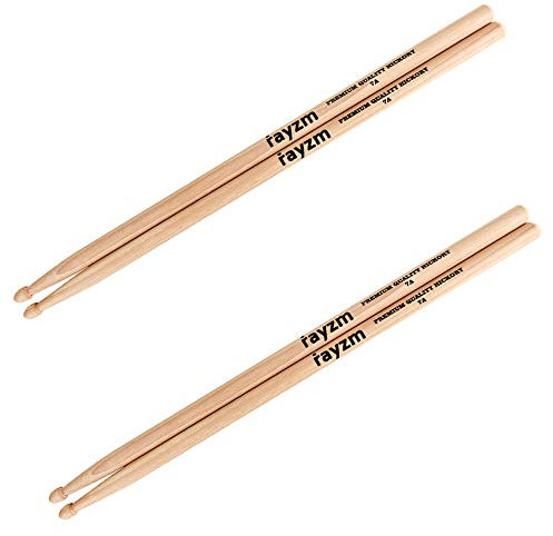 Rayzm Drum Sticks 7A, Massives Amerikanisches Hickory Holz mit Holzspitze （2 Paare）