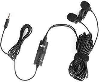 boya-mic BY-M1DM Dual Lavalier Universal Microphone Omni-directional Clip-on Lapel Mic with a 1/8 Stereo Connector for iPhone Samsung Smartphones Canon Nikon DSLR Cameras - Updated Version of BY-M1