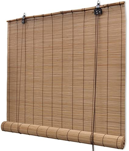 vidaXL Persiana Enrollable, Cortina de Privacidad, Estor de Ventana, Persiana de Protección Solar para Interiores, Bambú Marrón 140x220 cm