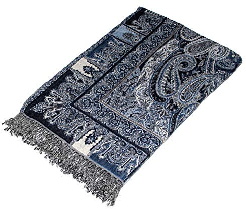 Lorenzo Cana Luxus Decke Jacquard gewebt aus Baumwolle mit feinster Wolle vom Merino Lamm gemusterte Wohndecke Blau Decke Wolle Sofadecke Plaid 140 cm x 200 cm - 9624477