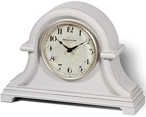 Presentime & Co. Mantel Clock Vintage Farmhouse Series, Napoleon Desk & Shelf Clock, 13 x 10 inch, Domed Lens, Quartz Movement, ABS Plastic Case, Gray Cream Finish (Home/Tabletop Decoration)