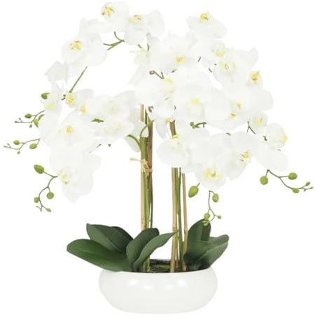 Ligne Déco - Orchidée Artificielle Blanche 55cm | Plante Artificielle Haut de Gamme avec Pot Céramique | Decoration Maison Élégante et Réaliste | Fausse Fleur Orchidée Intérieur Chic