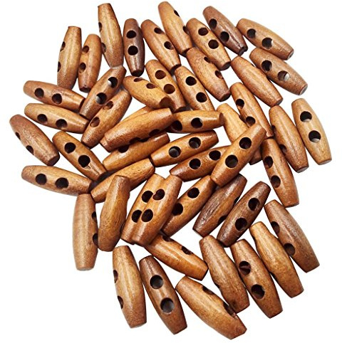 Bestlymood 50 Pieces Forme d'olive Boutons en Bois a Bascule 2 Trous Boutons de Couture pour Le Decor de Vetements