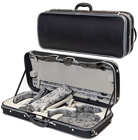 MI&VI NA-8001W Professional Double Violin & Viola Travel Case 4/4 (Full Size) Silk Interior | Hardwood Shell | Adjustable Straps | Fits One Full Size Violin & One 16-16.5 Viola - MIVI Music