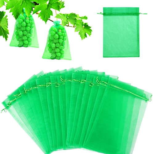 Bolsas para Uvas en Parra, 60 Piezas Bolsas Organza Malla Proteger Uvas con Cordón Protección de Frutas Verdura contra de Plagas Antipájaros Insectos en Jardín Bolsa (20x 30cm Verde)