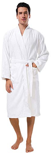 SIORO Men's Terry Cotton Robe, Absorbent Kimono Towel Bathrobe for Spa and Hotel, Soft Shower Calf Length Cloth with Pockets