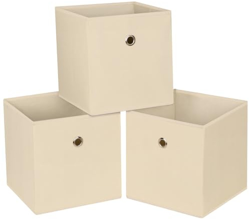 NieEnjoy Foldable Storage Cubes Bins ,11 Inch Cloth Storage Cube Fabric Storage Box Cubes Organizer Baskets with Handles for Home Organizer Set of 3 (Creamy-White)
