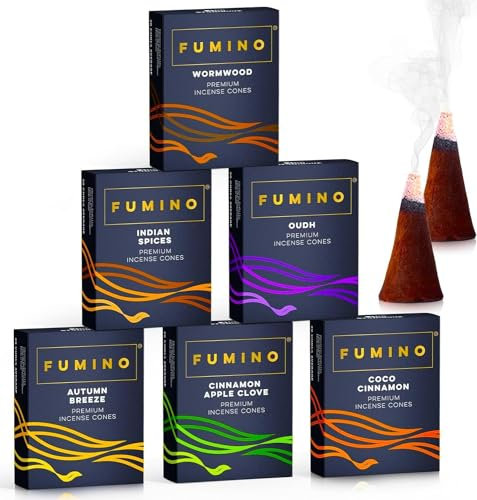 Incense Cones Fumino Fresh Multipack Fireside & Frost Bundle 6 Boxes 90 Pieces Masala Agarbatti Joss Fragrance for Relaxation and Meditation, Home and House Decor Scent