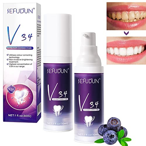 V34 Purple Toothpaste-2PCS V34 Colour Corrector for Teeth Whitening,V34 Color Corrector Whitening Stain Removal Teeth Improves Brightness,Gum Repair,Clear Bad Breath