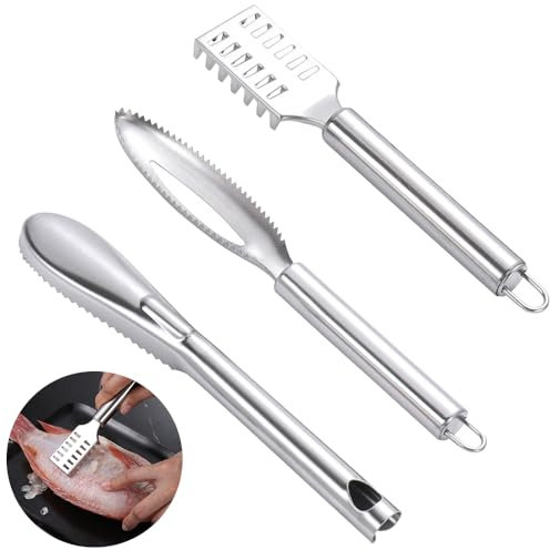 3 PCS Fish Scaler Remover,Fish Descaler Tool,304 Stainless Steel Fish Scale Scraper,Ergonomic Handle Design for Fast Scales Peeling and efficiently