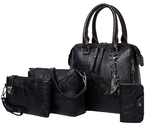 QUINTRA Tragetaschen-Set für Damen, modische Handtaschen, Geldbörse, Tragetasche, Schultertasche, Henkel oben, Satchel-Geldbeutel-Set, 4-teilig Taschen Organisator Für Shopper (Black, One Size)
