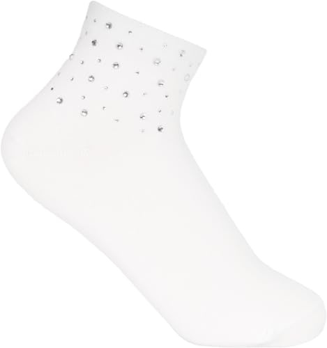 styleBREAKER Women's socks with rhinestone application at the cuff, size 35-41 EU / 5-9 US / 4-7 UK, socks with rhinestones 08030014, Colour:White