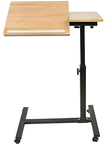 Supfine Betttisch für Laptop, Stehtisch mit 4 Rollen, höhenverstellbar, zusammenklappbarer Computertisch, Betttische zur Unterstützung der Autonomie (Holz, 60 x 34,5 x 58 – 90 cm)