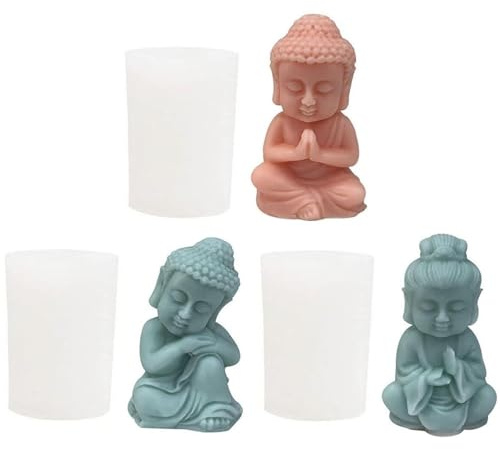 Moule en Silicone Bouddha 3 Pièces Moule À Bougie 3D Outils De Moule À Savon en Silicone Moule De Moulage De Bouddha pour Faire des Bougies