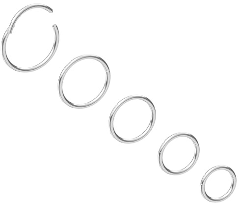 NewkeepsR Steel 5PCS-20g×6/7/8/9/10mm Clasp Hinged Nose Ring Hoop, Snap Clicker Seamless Rings, 0.8mm Lobe Cartilage Tragus Earring Piercing Jewellery for Men and Women
