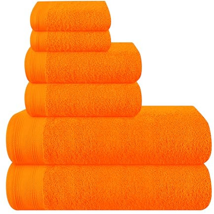 MALLONI HOME Ultra Soft 6er-Pack Baumwoll-Handtuch-Set, enthält 2 übergroße Badetücher 70 x 140 cm, 2 Handtücher 40 x 60 cm und 2 Waschbetten 30 x 30 cm, Orange