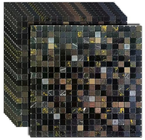 sanyeskkiy 10 Sheets Peel and Stick Backsplash Tile, Self-Adhesive Mosaic Tile, Stick on Kitchen, Bathroom Vanities, Fireplace Décor, Laundry Table(Mixed Dark Texture+Grey Diamond) (10)