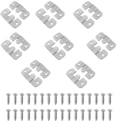 Interlocking Flush Mount Bracket Picture Hanging Hooks Stainless Steel Heavy Duty Photo Frame Hook Large Picture Hanger Buckle Furniture Connector Headboard Wall Mounting Hardware（Silver8 Pairs）
