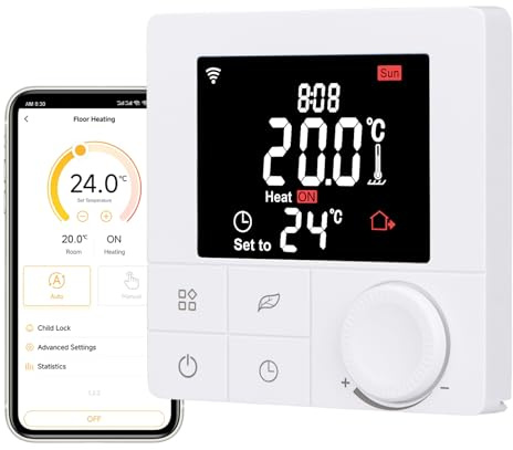 Wengart TUYA Thermostat R8W, AC230V 3A, für Wasserheizsystem, 2.4 GHz wöchentliche Programmierung Handrad WLAN-Thermostat, kompatibel mit Alexa Echo/Google Home
