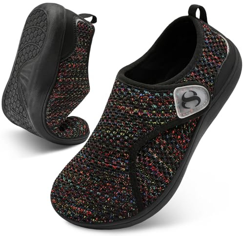 Scurtain Women's Walking Shoes Wide Diabetic Orthopedic Shoes Hospital Recovery Nursing Sneakers Comfortable Bunion Black Closed Toe Shoes for Women Size 6.5