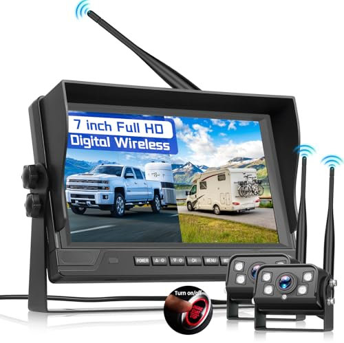 Hodozzy Wireless Reversing Camera Kit with 9 HD IPS Monitor and 2 Reverse Cameras, Rear View Camera Support 4 Split-Screen BSD Loop Recording Wide Angle/Waterproof/Night Vision Camera