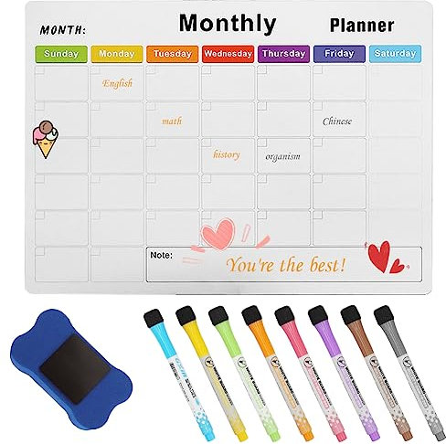 4-Pack Magnetic Dry Erase Calendar Whiteboard Set for Fridge, Wall and Refrigerator Organisation, Monthly, Weekly, Daily, to-Do List Planners, Family Meal Planner Board, Includes Markers & Eraser