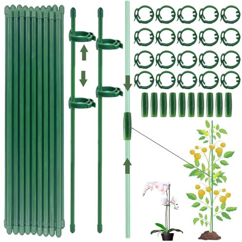 Tutores para Plantas, Tutor Jardin, 20 Piezas tutores para orquideas, Palos para Plantas con 20 Clips para Plantas, con 10 Tubos de Extensión, Tutor Plantas, Estacas para Jardin(90 PCS)