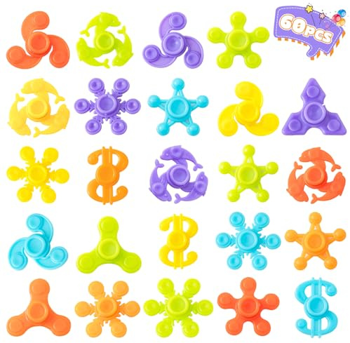 Makorobi 60 Pack Mini Fidget Spinner Toys, Stress Relief Sensory Toys, Birthday Gifts Party Bag Fillers for Kids Teens, Easter Egg Hunt, Canival Treasure Box Toys for Classroom Prizes