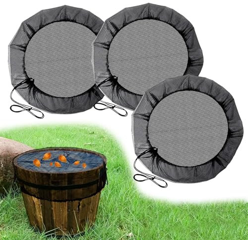 3 Pièces Filet pour Citerne De Pluie Housse pour Tonneau De Pluie avec Cordon De Serrage Réglable Filet Citerne Eau de Pluie Filet de Protection Contre Les Moustiques et Les Feuilles