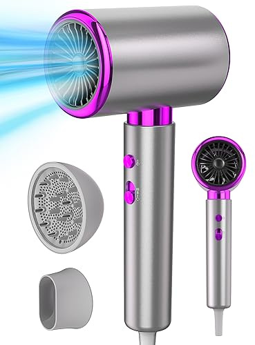 DMTIVMG Sèche Cheveux Ionique 2400W Séchage Ultra Rapide Diffuseur Boucles 3 Températures 2 Vitesses Air Froid Léger Silencieux Idéal Maison Voyage