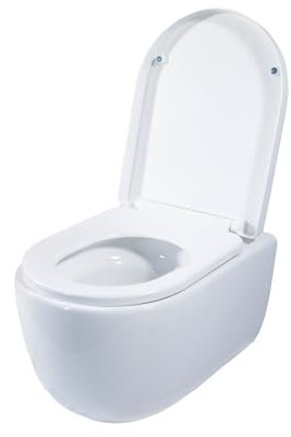 WC suspendu sans bord blanc – WC mural 53 cm en céramique avec siège Softclose, revêtement nano, isolation acoustique et kit complet – Hygiénique et certifié DIN
