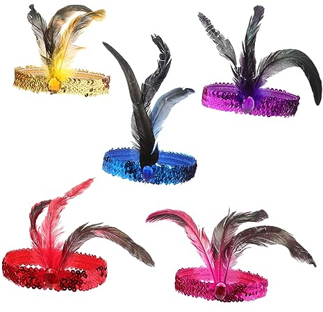 Veemoon Diadema Estilo Flapper Vintage Plumas 5 Unidades Surtidas Tamaño Único para Mujer Fiestas Años 20 Accesorios Cabello
