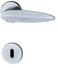 Ghidini Maniglia per porte interne LEAF, zama, in diverse finiture, con rosetta tonda Ø 50x5 mm e bocchetta foto CHIAVE, adatta per porte con spessore di 38-42mm (ZCS)