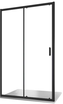 Box Doccia Nicchia 110cm Apertura Scorrevole Vetro Temperato 6mm Trasparente Profili Nero Opaco h185cm mod. Tonga