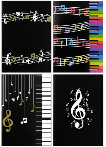 4 Pack Musical Theme A5 Notebooks,Music Notes Piano Keyboard Notebooks Musical Major Student Daily Weekly Planner Journal Horizontal Line Lyrics Writing Notebook Gift for Music Lovers Party Supplies