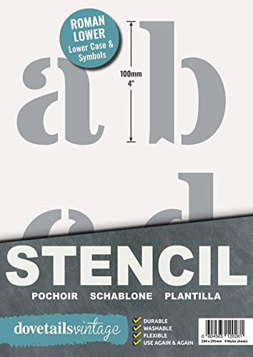 Dovetails Vintage Buchstaben-Schablone 100 mm, Roman Stil, Kleinbuchstaben und Symbole # @ £ ! ?% & $ (;
