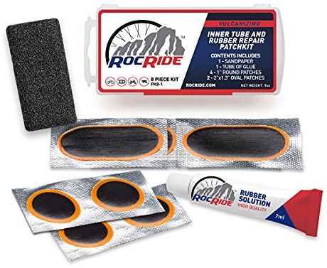 RocRide 8 PC Bike Inner Tube Patch Kit. Bicycle Tire Repair Kit.