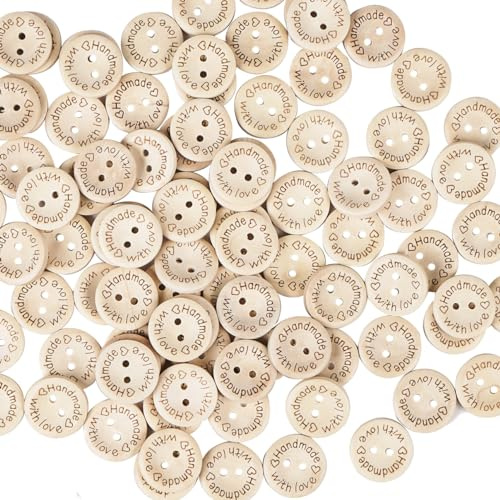 Chenkou Craft 100pcs 3/4 20mm Handmade with Love Wood Buttons Craft Sewing Button (Handmade with Love, (3/4(20mm))