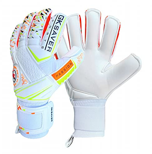GK Saver Football Goalkeeper Gloves Passion PS04 Flat cut Professional Goalie Gloves size 6 to 11 Removable Finger save Gk Gloves (YES Savefingers, SIZE 9)
