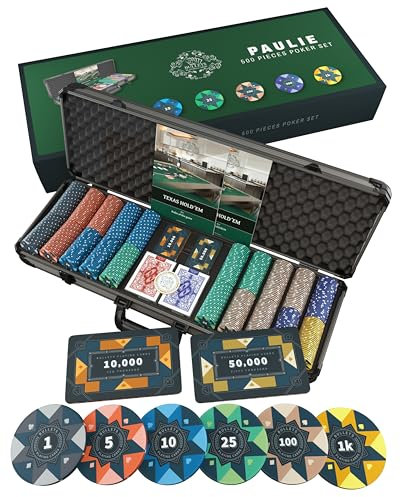 Bullets Playing Cards | Pokerkoffer „Paulie“ mit 500 Keramik Pokerchips 10g | Pokerset mit Karten, Würfeln, Dealer Button & Pokerregeln