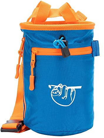 Chalk Bag for Rock Climbing, Climbing Chalk Bag for Bouldering with 2 Large Zipper Storage Pockets, Premium Gym Chalk Bag for Weightlifting, Great Gift and Rock Climbing Gear, Azure Blue