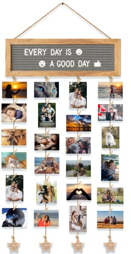 CJIAWYS Picture Frames Collage Wall Decor Hanging Photo Display Frame Felt Letter Board with 340 Letters and 30 Clips, Unique DIY Collage Picture Frames for Dorm Room Decor, Christmas Birthday Party