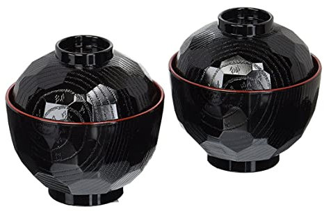 4 Bols Japonais Traditionnels Bols Légers À Soupe De Riz/miso Avec Couvercle Bols Légers De Couleur Noir Et Rouge Bols À Soupe Miso (2 Bols Et 2 Couvercles)