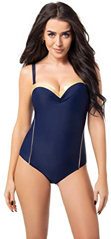 Selente My Secret K8093 Maillot de Bain Femme 1 pièce avec Armatures Grande Taille, Bleu/Or, 46