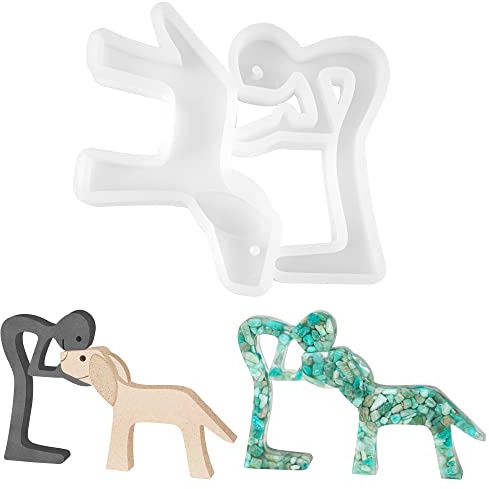 CCVOCION Man and Dog Statue Resin Mold - 3D Animal Sculpture for Home Decor - Heartwarming Loyalty Themed Epoxy Casting Mold for Dog Lovers
