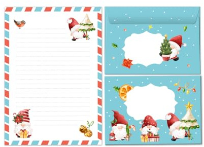 Brevpappersuppsättning jul tomte tomte tomte som brevblock med kuvert för barn flickor pojkar julbrevpapper (lock A5 med 25 ark + 15 kuvert)