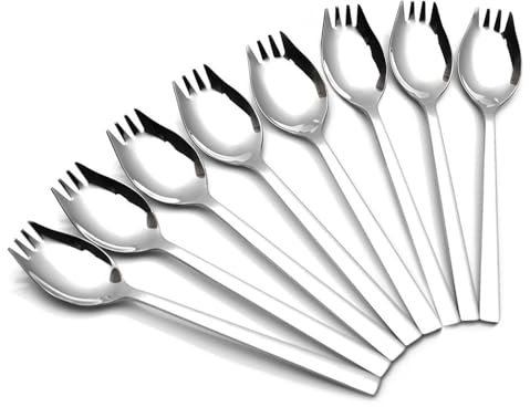 6 Pièces En Acier Inoxydable 304 2 En 1 Fourchette à Soupe Cuillère à Soupe Fourchette à Salade Cuillère à Spaghetti, Utilisée Pour Les Fruits, La Crème Glacée, Convient Au Camping En Plein Air (8)