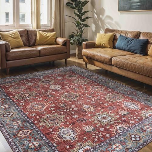 Mazovia Teppich Orientalisch Vintage - Waschbar rutschfest - Weich Traditioneller Teppich für Wohnzimmer Orientteppich - Fußbodenheizung geeignet - Rot Burgunderrot 200 x 300 cm