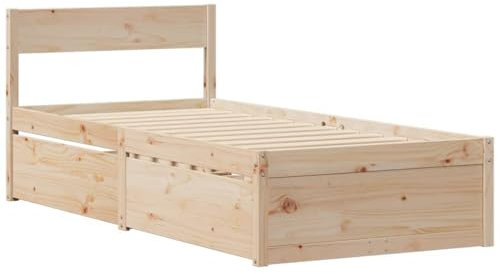 vidaXL Cadre de lit avec tiroirs 90x190 cm Bois de pin Massif, Meuble de Chambre à Coucher, sommier, lit en Bois, lit, lit Simple, lit de Rangement